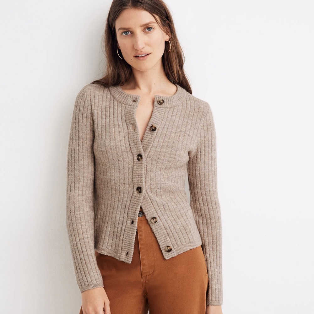 Madewell Merritt Shrunken Cardigan Sweater in Marled Putty